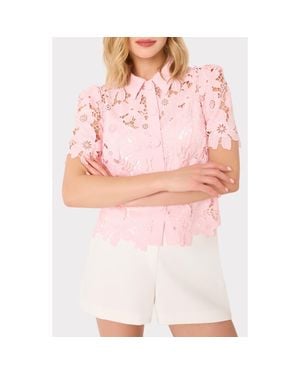 MILLY Addison Lace Crop Shirt - Pink