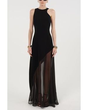 Nocturne Sheer Detail Maxi Dress - Black