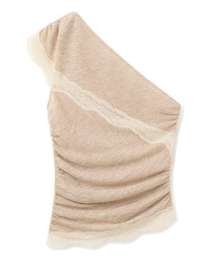 Mango Lace Trim Asymmetric Top - Natural