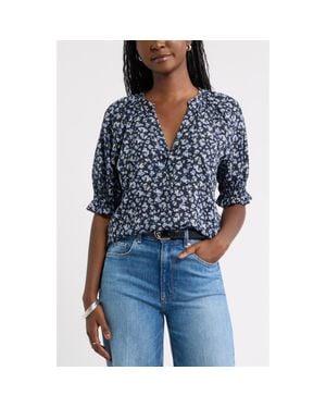 Caslon Pintucked Short Sleeve Popover Top - Blue