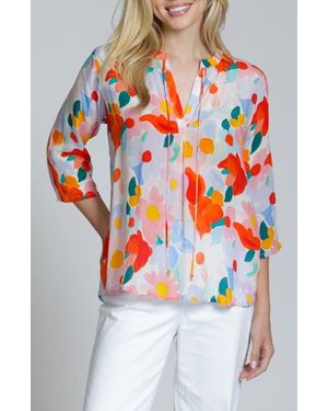 Apny Print Tassel Split Neck Chiffon Top - Multicolor