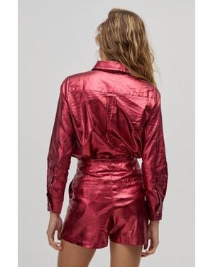 Lanhtropy Frida Metallic Linen Shorts - Red