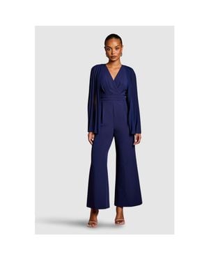 Coast Petite V Neck Pleated Long Sleeve Jumpsuit - Blue