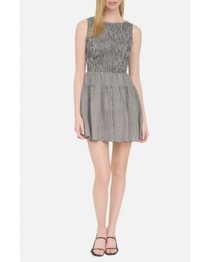 Blu Pepper Smocked Gingham Sleeveless Minidress - Gray