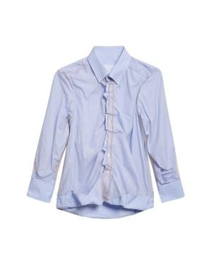Maison Margiela Stripe Ruffle Long Sleeve Cotton Button-Down Shirt - Blue