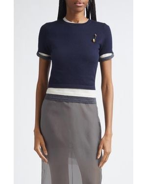 Monse Triple Layer Short Sleeve Merino Wool Sweater - Blue