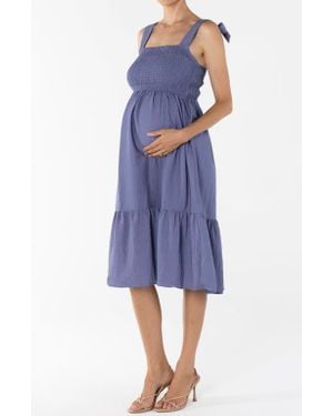 ANGEL MATERNITY Lily Maternity Summer Shirred Dress - Blue