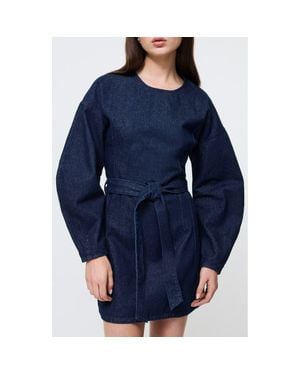 French Connection Leighton Tie Waist Long Sleeve Minidress - Blue