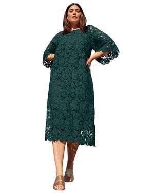 June + Vie Bell-Sleeve Lace Midi Dress - Green