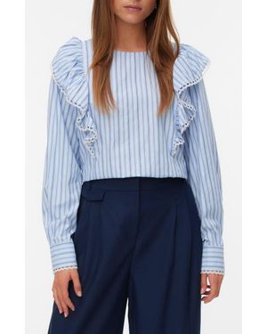 Vero Moda Fanni Embroidered Trim Ruffle Top - Blue