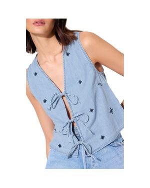 Friends Like These Embroidered Chambray Vest - Blue