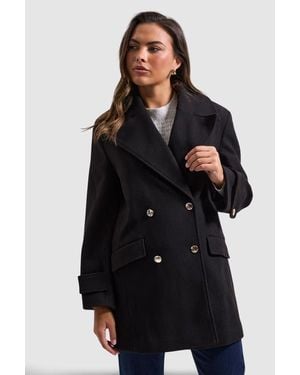 Wallis Mid Length Double Breasted Coat - Black