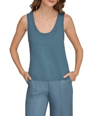 Donna Karan Pointelle Stitch Sweater Tank - Blue
