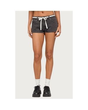 Edikted Olesia Tie Belt Denim Shorts - Blue