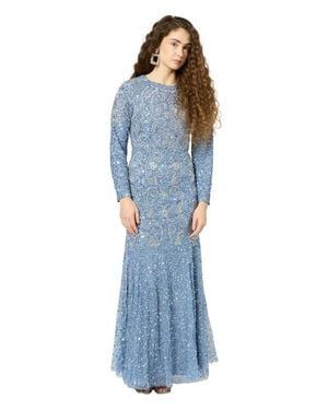 MARYISA Modest Embellished Sequin Beaded Maxi Occasional Dress - Blue