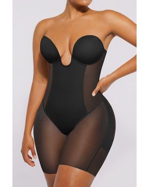 Shapellx Strapless Shapewear Deep Plunge Low Back Bodysuit - Black