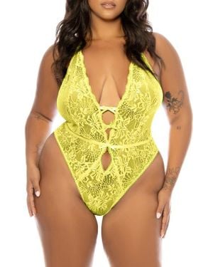 Oh La La Cheri Lauren Backless Lace Teddy - Yellow