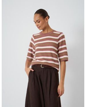 Hush Gathered Shoulder Stripe Knitted T-Shirt - Multicolor