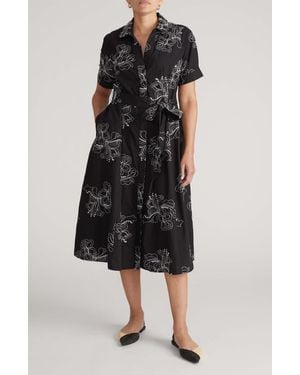 UNIVERSAL STANDARD Tina Stretch Poplin Midi Shirtdress - Black