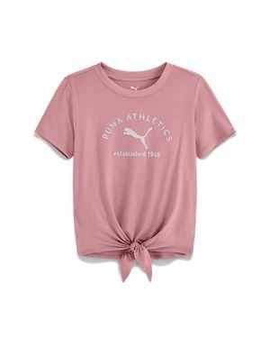 PUMA Kids' Embroidered Tie Hem T-Shirt - Pink
