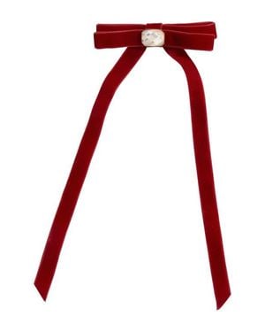 Kitsch Velvet Rhinestone Bow Hair Clip - Red