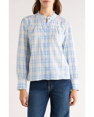Rails Alanna Ruffle Plaid Organic Cotton Snap-Up Shirt - Blue