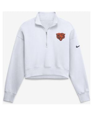 Nike Chicago Bears Oversized Phoenix Fleece Cropped Quarter-Zip Sweatshirt - White