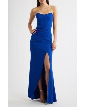 Emerald Sundae Strapless Cateye Corset Scuba Gown - Blue