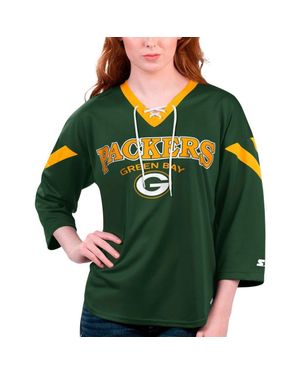 Starter Bay Packers Rally Lace-Up 3/4 Sleeve T-Shirt - Green