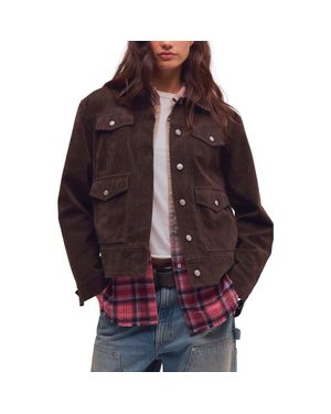 Free People Night Ranch Faux Suede Trucker Jacket - Brown