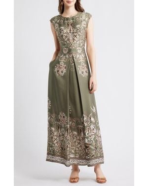 Vince Camuto Chain Detail Draped Velvet Gown in Black