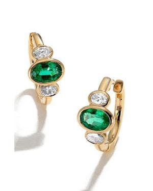 Mark Henry Three Stone Oval Cut & Diamond Huggie Hoop Earrings - Green
