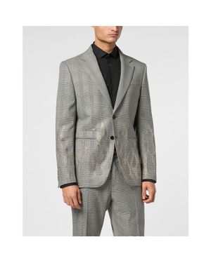 Philipp Plein English Check Blazer Ls Strass Flame - Gray