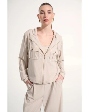 Joseph Ribkoff Stretch Woven Hooded Boxy Utility Jacket - Natural