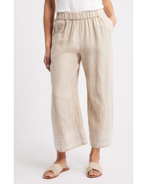 Tommy Bahama Two Palms Embroidered Wide Leg Linen Pants - Natural