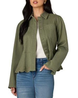 Wit & Wisdom Puff Shoulder Peplum Denim Jacket - Green