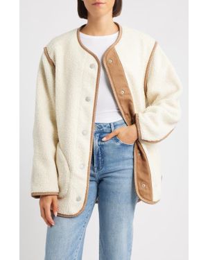 UGG Emmersyn Uggbraid Trim High Pile Fleece Coat - White