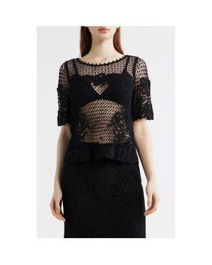 Kobi Halperin Magnolia Open Stitch Cotton Top - Black