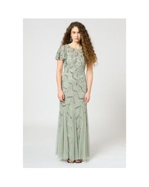 Beauut Embellished Sequin Beaded Maxi Dress With Short Sleeve - Green