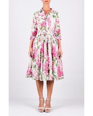 Samantha Sung Lilac Flower Midi Shirtdress - Red