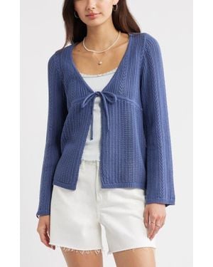 BP. Openstitch Tie Front Cardigan - Blue