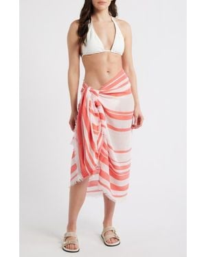 Nordstrom Sheer Stripe Pareo Wrap - Red