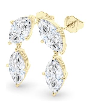 HauteCarat Lab Grown Diamond Twin Marquise Cut Drop Earrings - Metallic