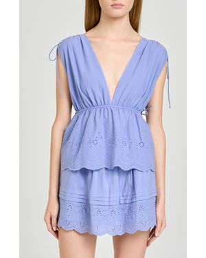Wayf X Hannah Lovey Porter Goldie Cotton Eyelet Top - Blue