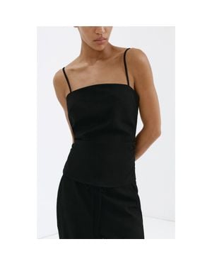 Mango Ruched Square Neck Camisole - Black