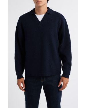 KROST Broken Rib Johnny Collar Sweater - Blue