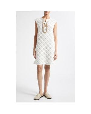 Burberry Brittany Crochet Stitch Sleeveless Mini Sweater Dress - White
