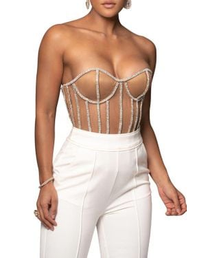 JLUXLABEL Rhinestone Corset Top - White