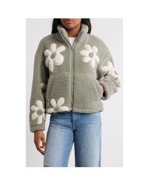 Thread & Supply High Pile Fleece Floral Jacket - Gray