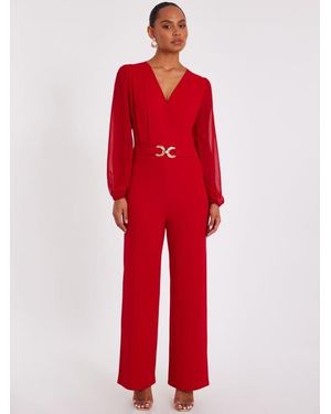 Quiz Chiffon Buckle Palazzo Jumpsuit - Red
